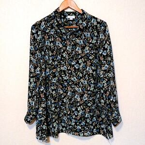 J. Jill dark floral button up long sleeve tunic medium petite